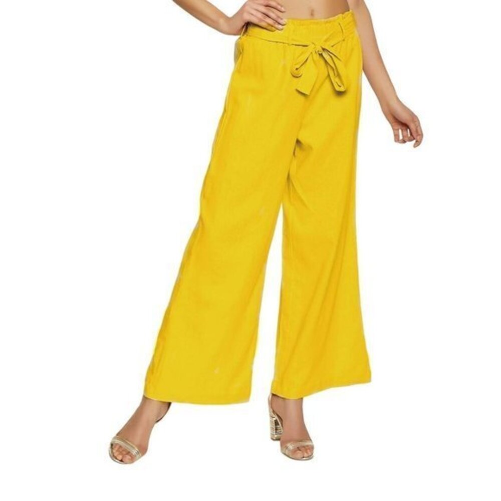 Paper Crown Paperbag Waist Wide Leg Belted Palazzo Yellow Culottes Trousers